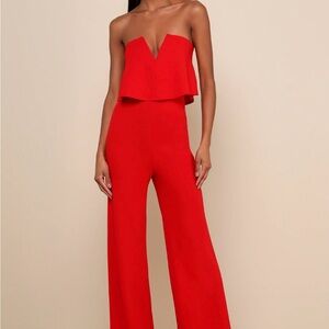 Lulus Power of Love Red Strapless Jumpsuit